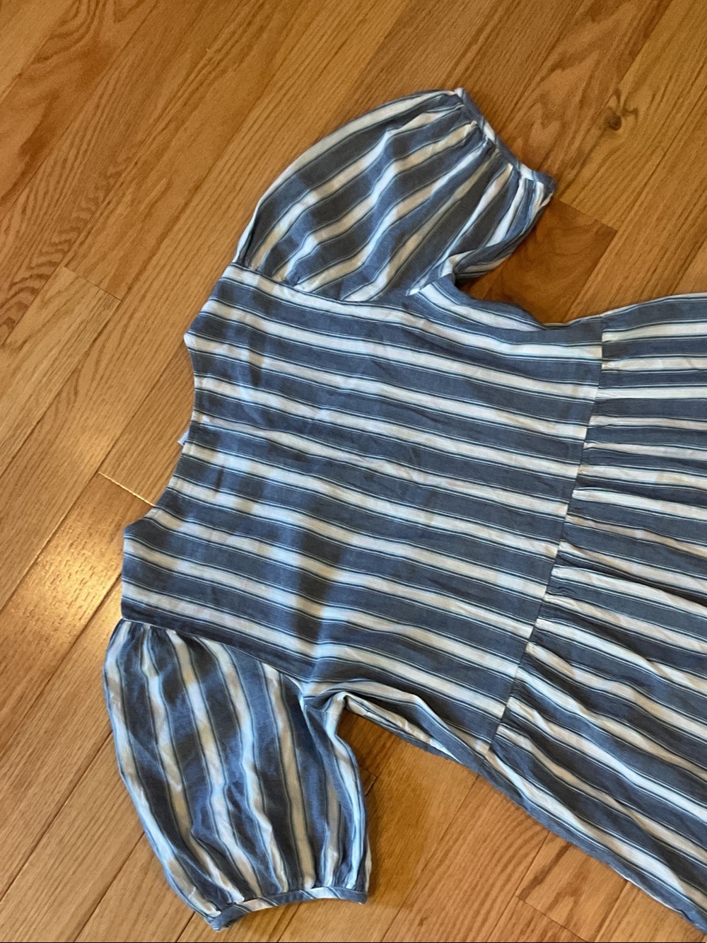 Old Navy Puff sleeve Striped Blue Midi Dress NWOT small bohemian flowy pockets - Picture 11 of 13